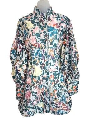 Mackenziemode Maverick High Neck Puff-Sleeve Mini Dress in MultiColor Leaf Print